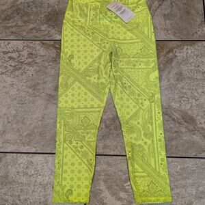 Fabletics Women's Medium Leggings Powerhold Neon Yellow Henna Stretch Yoga Pant